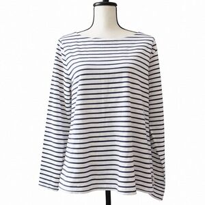 J. Crew Black and Ivory Striped Long Sleeve Boatneck Top